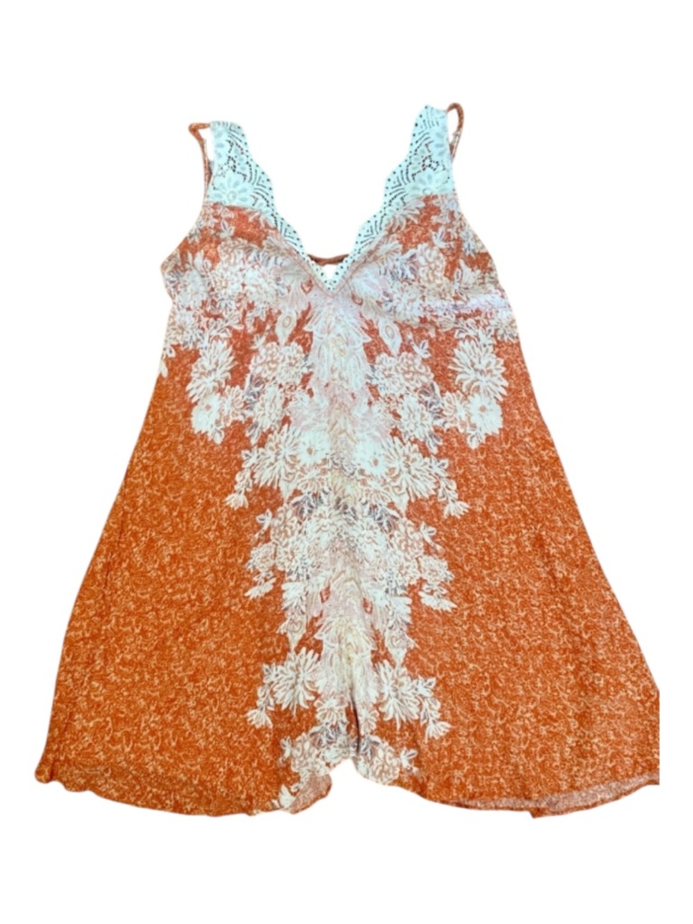 Free People Intimately Floral Lace Trim Slip Dress Orange Boho Babydoll Mini S - Picture 2 of 14